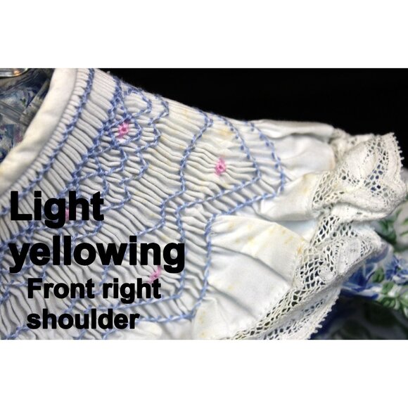 Vtg 90s Tabony Collection Smocked Dress 2T Blue Cabbage Roses Lace Spring Garden - Picture 6 of 9